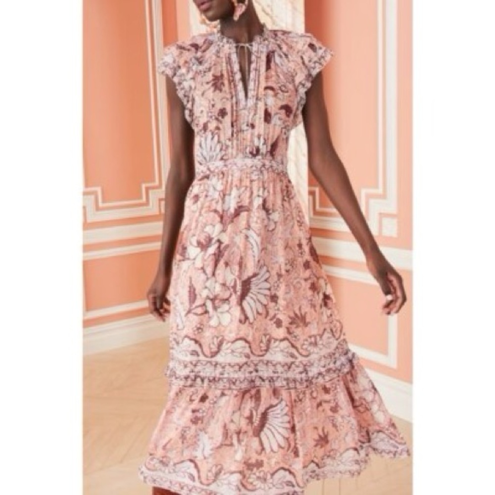 Ulla Johnson Mid Floral Celestial trier tie neck silk Dress 8 boho chic coquette